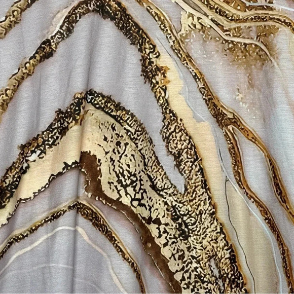 Just Fashion Now XL Shirt Top Brown Abstract Short Sleeve V Neck Knit Stretch - Picture 2 of 8